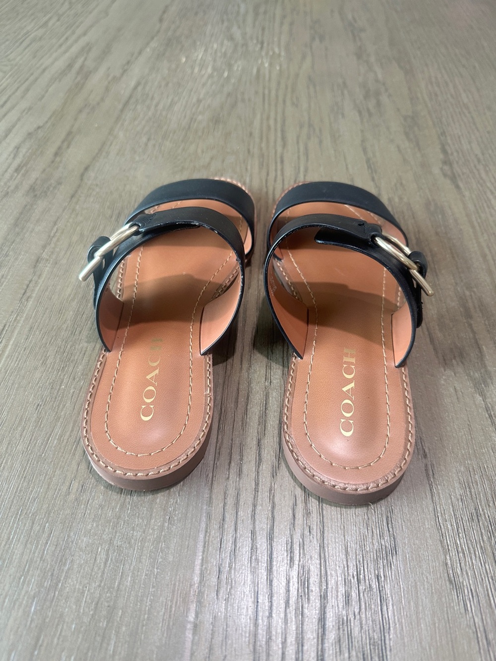 Coach Leather Slip-On Flat Sandals Size 7 Black Hallie - Picture 5 of 9